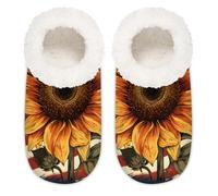 Myfsucce Fluffy Slippers Women and Mens, Non-Slip Indoor House Slippers with America Sunflower Print, Cozy Home Slipper Size XXL (UK 10.5-12)