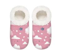 Myfsucce Fluffy Slippers Women and Mens, Non-Slip Indoor House Slippers with Cartoon Cloud Print, Cozy Home Slipper Size XXL (UK 10.5-12)