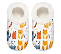 Myfsucce Fluffy Slippers Women and Mens, Non-Slip Indoor House Slippers with Cute Cats Lovely Animal Pattern Print, Cozy Home Slipper Size XXL (UK 10.5-12)