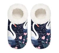 Myfsucce Fluffy Slippers Women and Mens, Non-Slip Indoor House Slippers with Cute Love Hearts Swan Birds Print, Cozy Home Slipper Size M (UK 5-6)