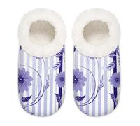 Myfsucce Fluffy Slippers Women and Mens, Non-Slip Indoor House Slippers with Daisy Flower Stripe Print, Cozy Home Slipper Size L (UK 6-6.5)