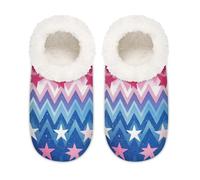 Myfsucce Fluffy Slippers Women and Mens, Non-Slip Indoor House Slippers with Diagonal Star Design Print, Cozy Home Slipper Size L (UK 6-6.5)