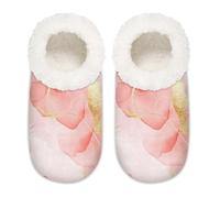 Myfsucce Fluffy Slippers Women and Mens, Non-Slip Indoor House Slippers with Peach Gold Blur Marbling Print, Cozy Home Slipper Size XL (UK 9-10.5)