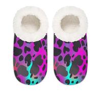 Myfsucce Fluffy Slippers Women and Mens, Non-Slip Indoor House Slippers with Rainbow Leopard Spots Print, Cozy Home Slipper Size XL (UK 9-10.5)