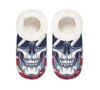 Myfsucce Fluffy Slippers Women and Mens, Non-Slip Indoor House Slippers with Skull Skeleton America Flag Print, Cozy Home Slipper Size XL (UK 9-10.5)