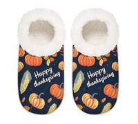 Myfsucce Fluffy Slippers Women and Mens, Non-Slip Indoor House Slippers with Thanks Giving Pumkins Print, Cozy Home Slipper Size L (UK 6-6.5)