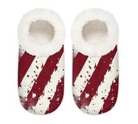 Myfsucce Fluffy Slippers Women and Mens, Non-Slip Indoor House Slippers with Vintage America Flag Pattern Print, Cozy Home Slipper Size L (UK 6-6.5)