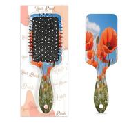 Myfsucce Hair Brush for Women - Cushion Massage Detangler Brush with Flower Poppy Pattern, Anti-Static Smoothing Hairbrush for Wet/Dry Hair