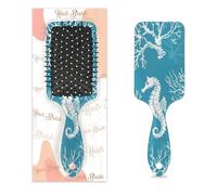 Myfsucce Hair Brush for Women - Cushion Massage Detangler Brush with Ocean Sea Horse Carol Pattern, Anti-Static Smoothing Hairbrush for Wet/Dry Hair