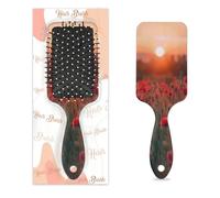 Myfsucce Hair Brush for Women - Cushion Massage Detangler Brush with Poppy Flower Pattern, Anti-Static Smoothing Hairbrush for Wet/Dry Hair