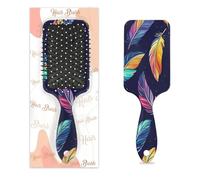 Myfsucce Hair Brush for Women - Cushion Massage Detangler Brush with Rainbow Feathers Night Pattern, Anti-Static Smoothing Hairbrush for Wet/Dry Hair