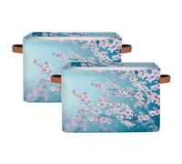 Myfsucce Japanese Cherry Blossom Flower Storage Basket Fabric Rectangle Basket Bin for Shelves Clothes Organiser Box for Bedroom Bathroom 2 PC