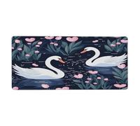 Myfsucce Large Desk Mat for Desktop 16x35.5in, Cute Love Hearts Swan Birds Non-Slip Rubber Base Desk Protector Mat for Keyboard and Mouse, Office Desk Cover Mat for Work and Gaming