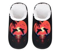 Myfsucce Mens Slippers Fluffy Cosy Warm Slippers for Women, Dolphin Sketch Non-Slip Sole for House Indoor Shoes, UK Sizes 8-11, L