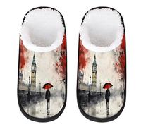 Myfsucce Mens Slippers Fluffy Cosy Warm Slippers for Women, London Oil Painting Non-Slip Sole for House Indoor Shoes, UK Sizes 4-7, M