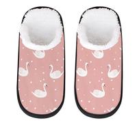 Myfsucce Mens Slippers Fluffy Cosy Warm Slippers for Women, Pink Swan Pattern Non-Slip Sole for House Indoor Shoes, UK Sizes 4-7, M