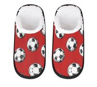 Myfsucce Mens Slippers Fluffy Cosy Warm Slippers for Women, Soccer Balls Red Sketch Pattern Non-Slip Sole for House Indoor Shoes, UK Sizes 4-7, M