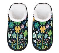 Myfsucce Mens Slippers Fluffy Cosy Warm Slippers for Women, St. Patrick Colorful Clover Pattern Non-Slip Sole for House Indoor Shoes, UK Sizes 8-11, L