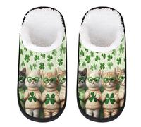 Myfsucce Mens Slippers Fluffy Cosy Warm Slippers for Women, St. Patrick Kittens In Clover Sweaters Non-Slip Sole for House Indoor Shoes, UK Sizes 4-7, M