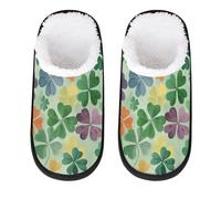 Myfsucce Mens Slippers Fluffy Cosy Warm Slippers for Women, St. Patrick Multicolor Clover Design Non-Slip Sole for House Indoor Shoes, UK Sizes 8-11, L