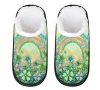 Myfsucce Mens Slippers Fluffy Cosy Warm Slippers for Women, St. Patrick Rainbow Clover Field Non-Slip Sole for House Indoor Shoes, UK Sizes 4-7, M