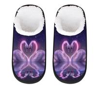 Myfsucce Mens Slippers Fluffy Cosy Warm Slippers for Women, Swan Heart Reflection Non-Slip Sole for House Indoor Shoes, UK Sizes 4-7, M