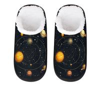 Myfsucce Mens Slippers Fluffy Cosy Warm Slippers for Women, Universe Galaxy Solar System Non-Slip Sole for House Indoor Shoes, UK Sizes 8-11, L