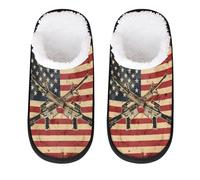 Myfsucce Mens Slippers Fluffy Cosy Warm Slippers for Women, Us Flag Crossed Rifles Non-Slip Sole for House Indoor Shoes, UK Sizes 4-7, M