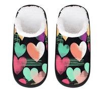 Myfsucce Mens Slippers Fluffy Cosy Warm Slippers for Women, Vibrant Hearts Pattern Non-Slip Sole for House Indoor Shoes, UK Sizes 8-11, L