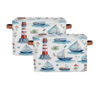 Myfsucce Nautical Sailing Lighthouse Storage Basket Fabric Rectangle Basket Bin for Shelves Clothes Organiser Box for Bedroom Bathroom 2 PC