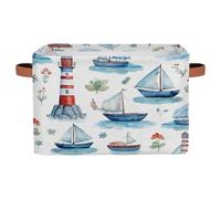 Myfsucce Nautical Sailing Lighthouse Storage Basket Fabric Rectangle Basket Bin for Shelves Clothes Organiser Box for Bedroom Bathroom 1 PC