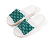 Myfsucce Open Toe Slippers Women, Non-Slip Comfortable Breathable Summer Linen Slider, Art Deco Fan Pattern Teal Gold House Slippers for Women Men Indoor Outdoor, S