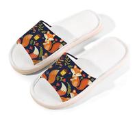 Myfsucce Open Toe Slippers Women, Non-Slip Comfortable Breathable Summer Linen Slider, Cartoon Flower Fox House Slippers for Women Men Indoor Outdoor, L