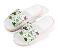 Myfsucce Open Toe Slippers Women, Non-Slip Comfortable Breathable Summer Linen Slider, Clover Gragonfly Heart Floral House Slippers for Women Men Indoor Outdoor, XL