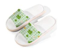 Myfsucce Open Toe Slippers Women, Non-Slip Comfortable Breathable Summer Linen Slider, Cute Clover Checkred House Slippers for Women Men Indoor Outdoor, M