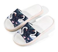 Myfsucce Open Toe Slippers Women, Non-Slip Comfortable Breathable Summer Linen Slider, Cute Love Hearts Swan Birds House Slippers for Women Men Indoor Outdoor, L