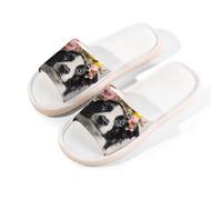 Myfsucce Open Toe Slippers Women, Non-Slip Comfortable Breathable Summer Linen Slider, Floral Border Collie Dog House Slippers for Women Men Indoor Outdoor, L