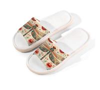 Myfsucce Open Toe Slippers Women, Non-Slip Comfortable Breathable Summer Linen Slider, Folk Art Dragonfly Floral House Slippers for Women Men Indoor Outdoor, M