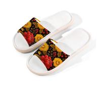 Myfsucce Open Toe Slippers Women, Non-Slip Comfortable Breathable Summer Linen Slider, Folk Yellow Red Floral Black House Slippers for Women Men Indoor Outdoor, XL