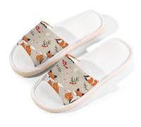 Myfsucce Open Toe Slippers Women, Non-Slip Comfortable Breathable Summer Linen Slider, Fox Cherry Leaves Snowflake House Slippers for Women Men Indoor Outdoor, L