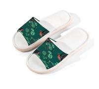 Myfsucce Open Toe Slippers Women, Non-Slip Comfortable Breathable Summer Linen Slider, Green Clover Swallow House Slippers for Women Men Indoor Outdoor, XL