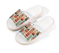 Myfsucce Open Toe Slippers Women, Non-Slip Comfortable Breathable Summer Linen Slider, London Building Icon House Slippers for Women Men Indoor Outdoor, M