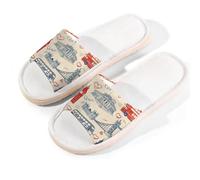 Myfsucce Open Toe Slippers Women, Non-Slip Comfortable Breathable Summer Linen Slider, London Buses House Slippers for Women Men Indoor Outdoor, XL