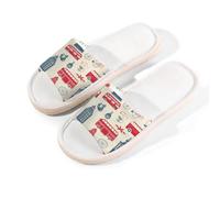 Myfsucce Open Toe Slippers Women, Non-Slip Comfortable Breathable Summer Linen Slider, London Icon Pattern House Slippers for Women Men Indoor Outdoor, S