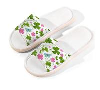 Myfsucce Open Toe Slippers Women, Non-Slip Comfortable Breathable Summer Linen Slider, Pink Flower Clover Butterfly House Slippers for Women Men Indoor Outdoor, L