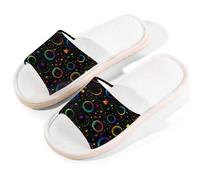 Myfsucce Open Toe Slippers Women, Non-Slip Comfortable Breathable Summer Linen Slider, Rainbow Circle Star Doodle House Slippers for Women Men Indoor Outdoor, M