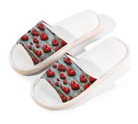 Myfsucce Open Toe Slippers Women, Non-Slip Comfortable Breathable Summer Linen Slider, Red Hearts On Wood House Slippers for Women Men Indoor Outdoor, M