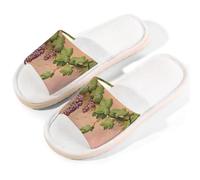 Myfsucce Open Toe Slippers Women, Non-Slip Comfortable Breathable Summer Linen Slider, Retro Grape Painting House Slippers for Women Men Indoor Outdoor, L