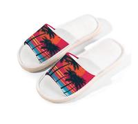 Myfsucce Open Toe Slippers Women, Non-Slip Comfortable Breathable Summer Linen Slider, Retro Palm Trees Sunset House Slippers for Women Men Indoor Outdoor, L