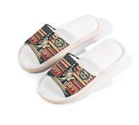 Myfsucce Open Toe Slippers Women, Non-Slip Comfortable Breathable Summer Linen Slider, Retro Statue Liberty Stamp House Slippers for Women Men Indoor Outdoor, L